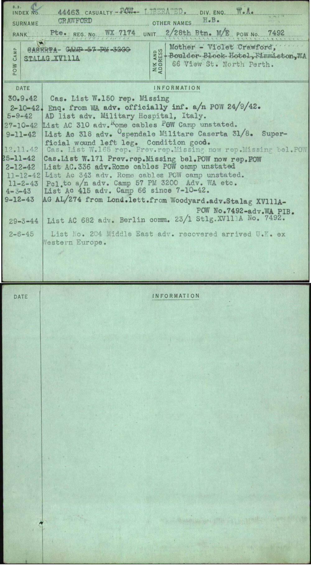 Crawford, H B, WX7174