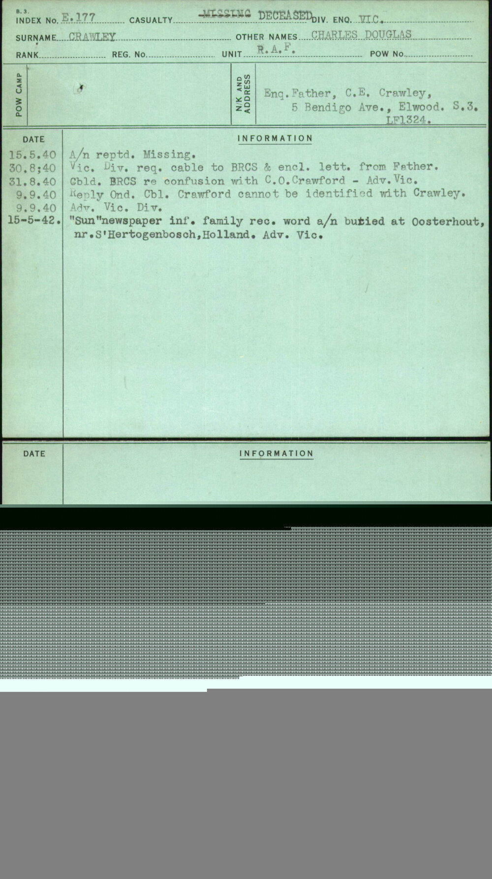 Crawley, Charles Douglas, [No Service Number]