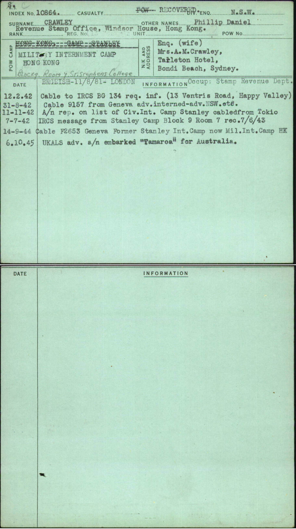 Crawley, Phillip Daniel, [No Service Number]