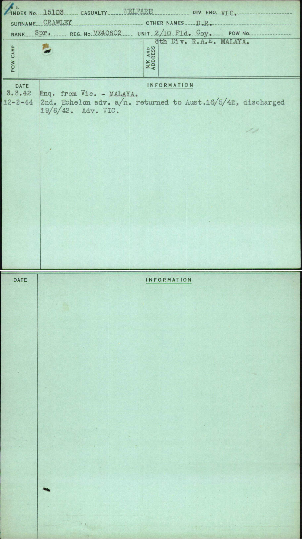 Crawley, D R, VX40602