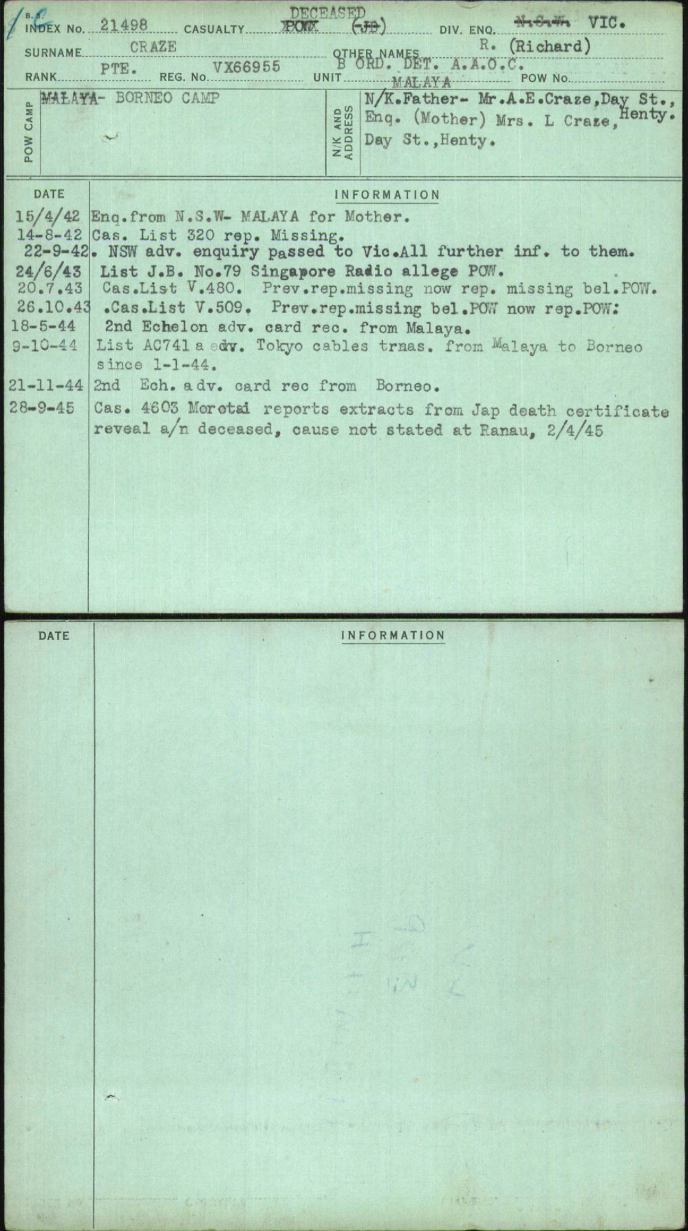 Craze, R (Richard), VX66955