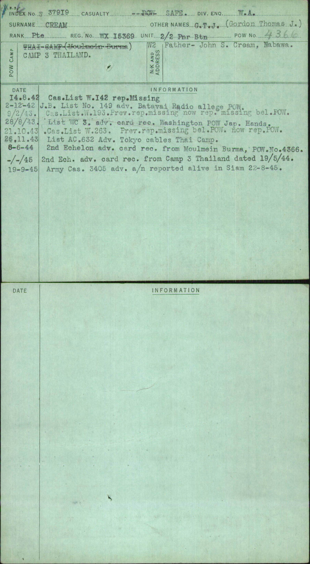 Cream, G T J (Gordon Thomas J), WX15369