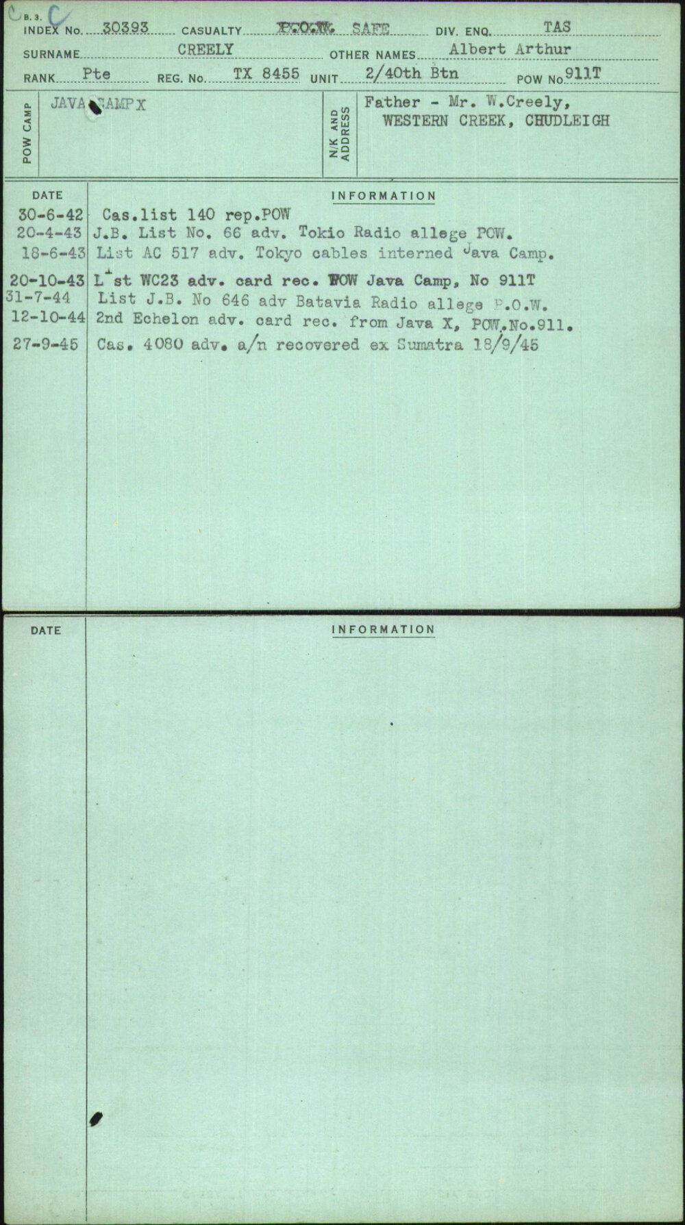 Creely, Albert Arthur, TX8455