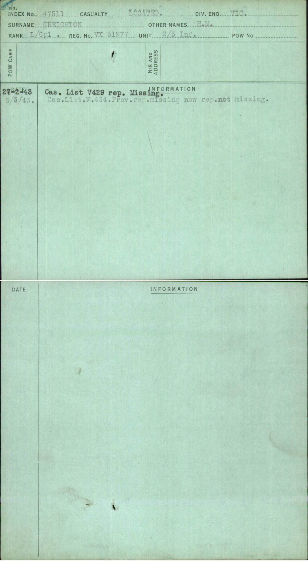 Creighton, H M, VX51977