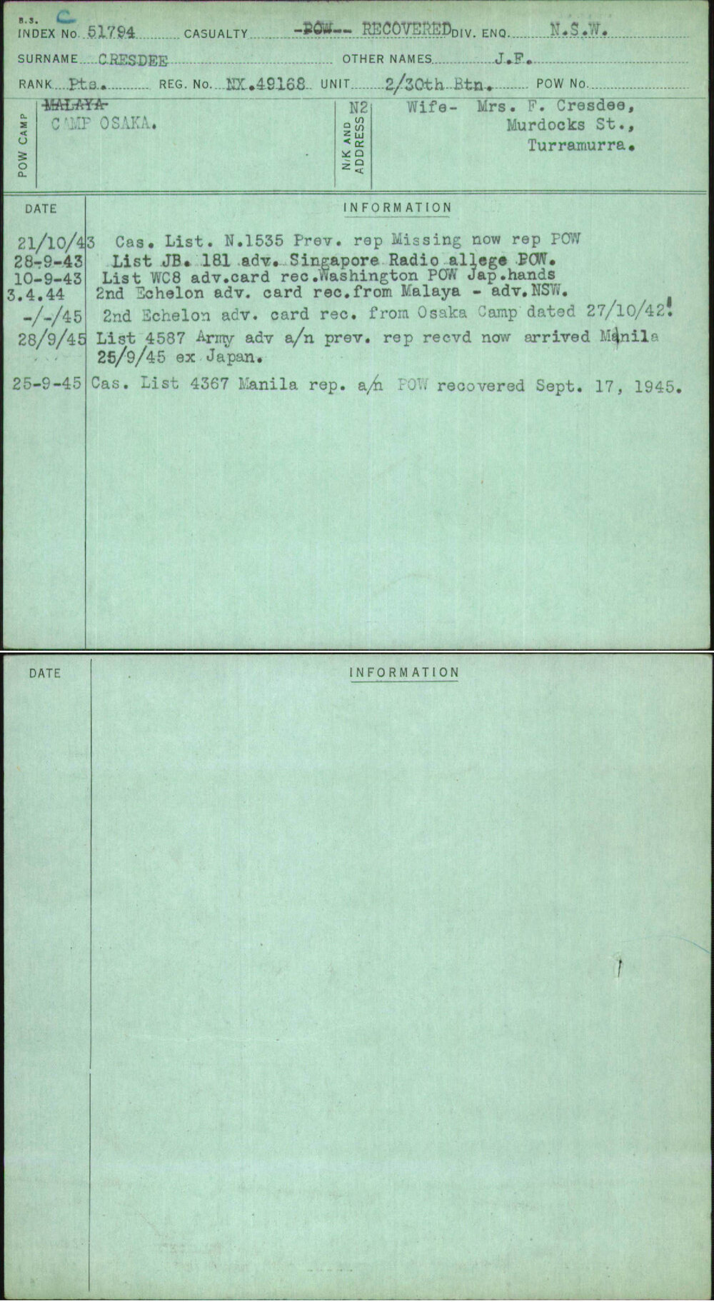 Cresdee, J F, NX49168