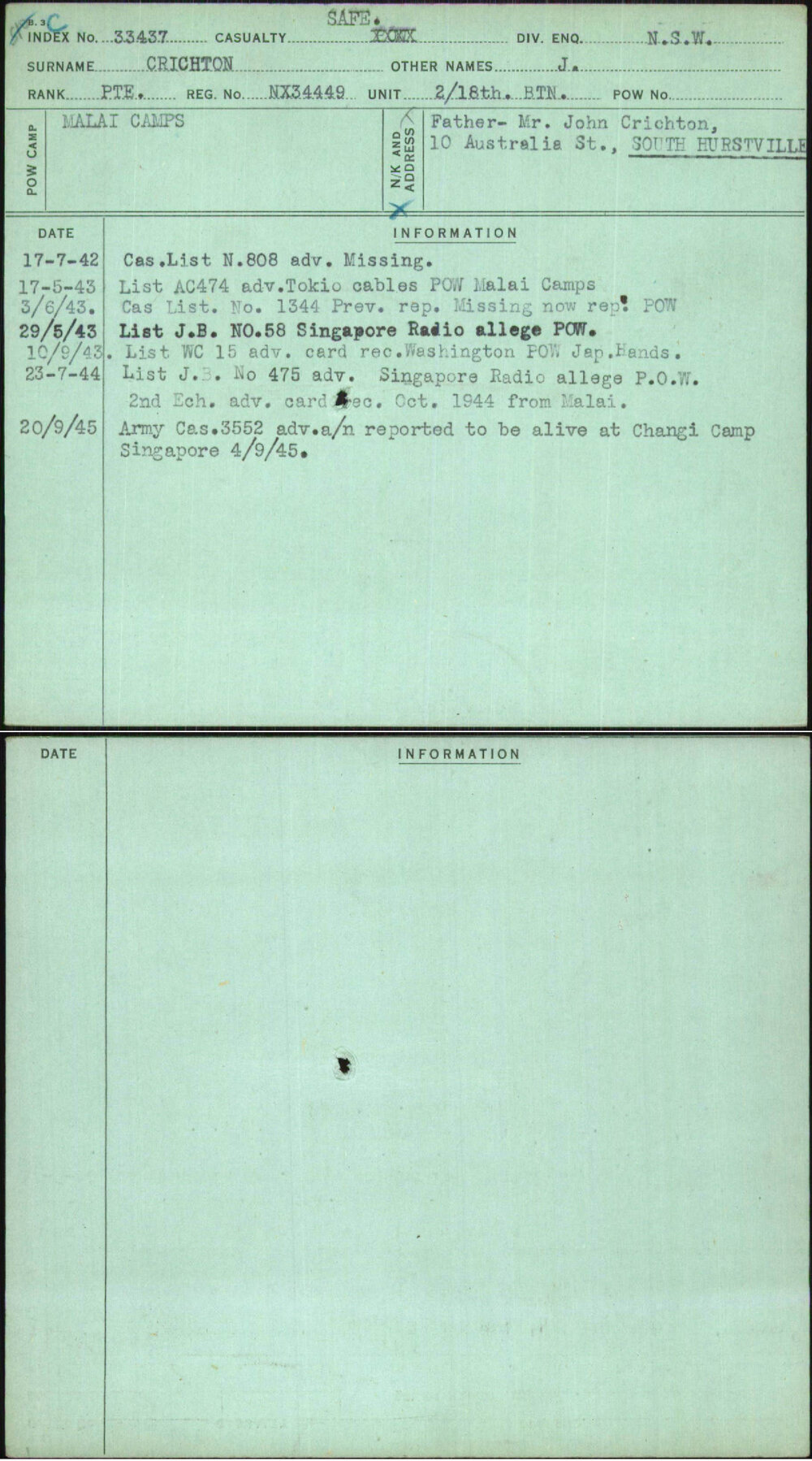 Crichton, J, NX34449