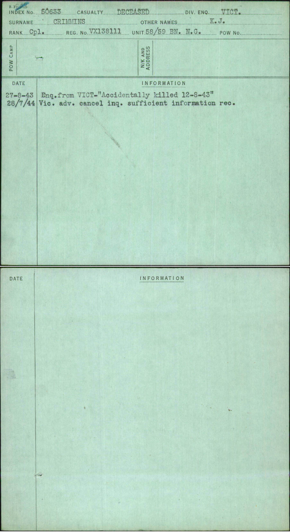 Crimmins, K J, VX138111