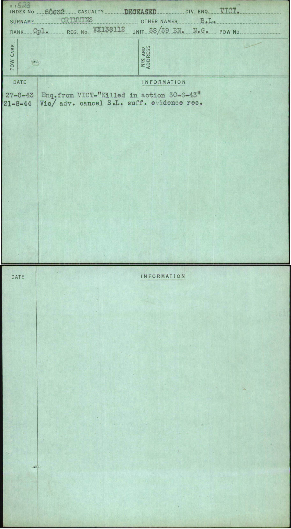 Crimmins, B L, VX138112