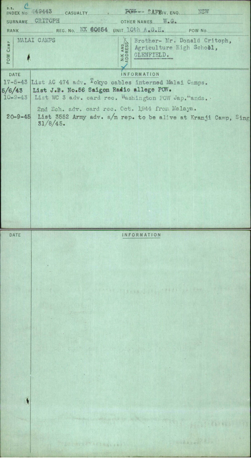 Critoph, W G, NX60654