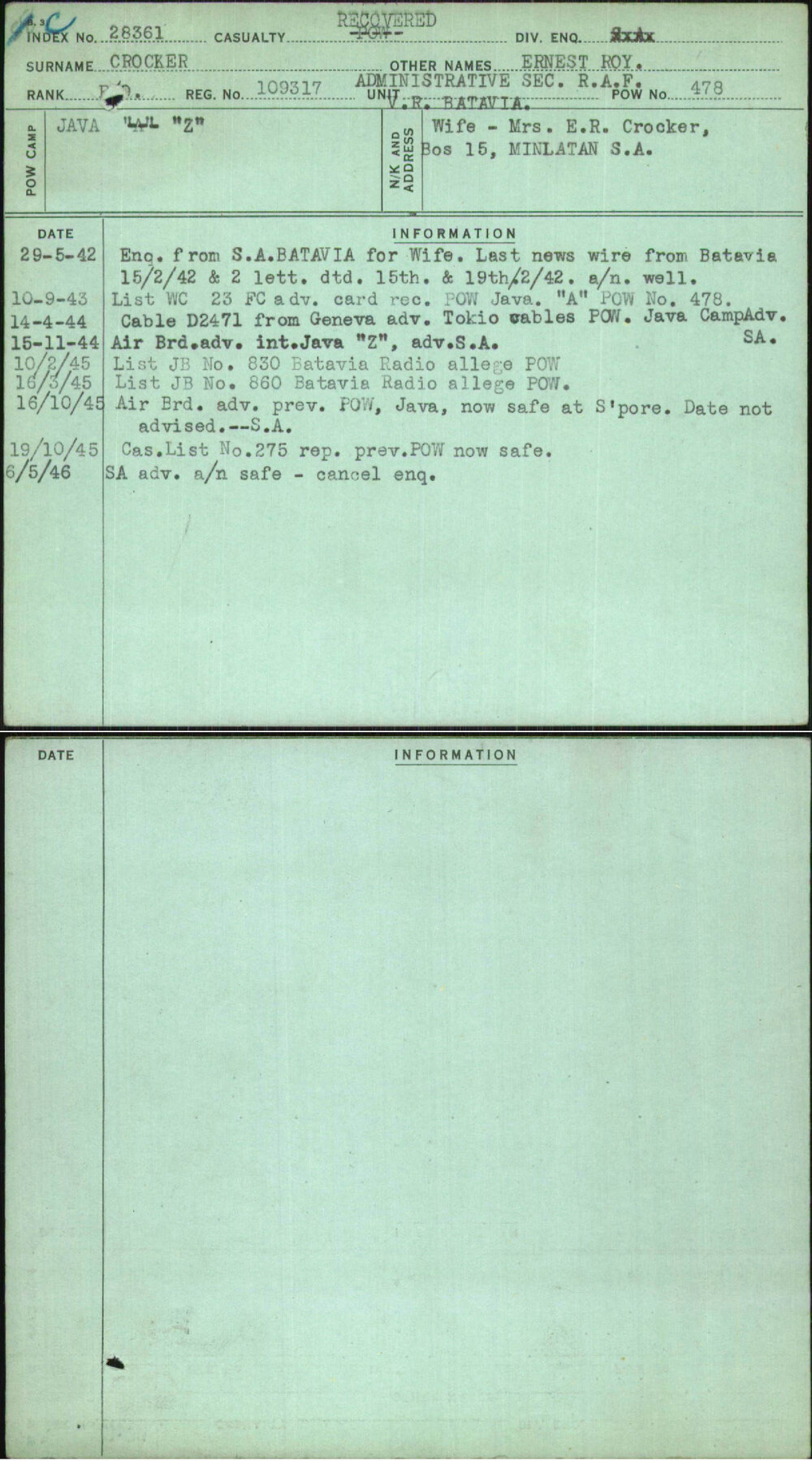 Crocker, Ernest Roy, 109317