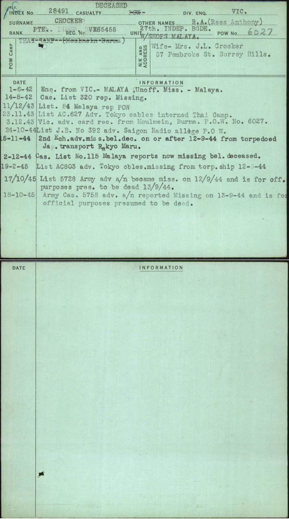 Crocker, R A (Rees Anthony), VX65455