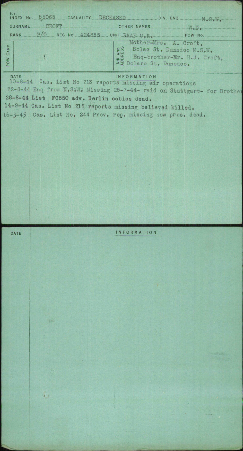 Croft, W D, 424855