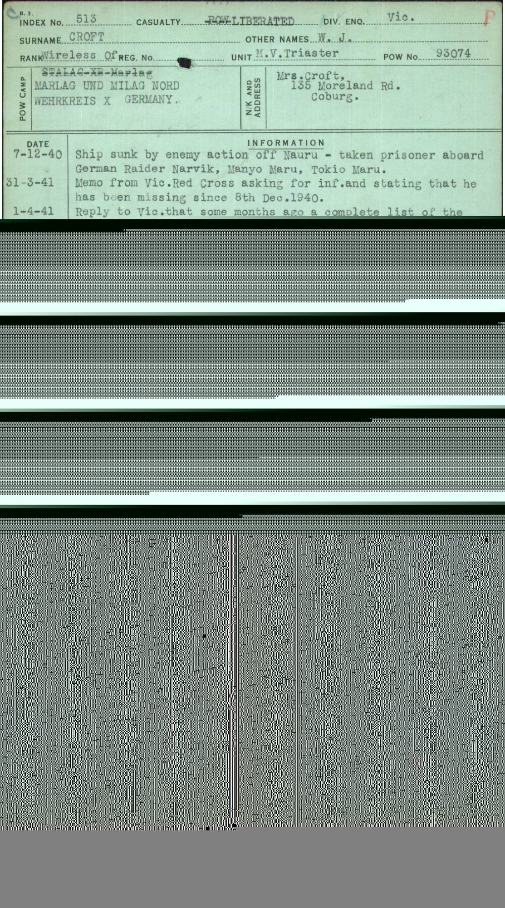 Croft, W J, [No Service Number]