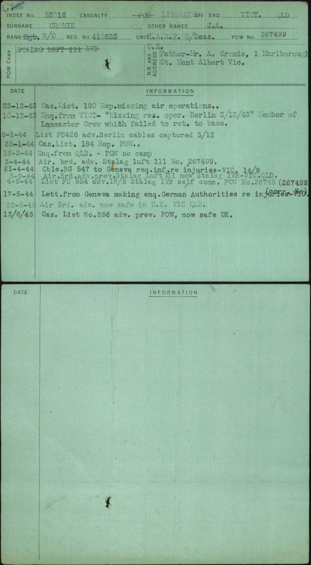Cromie, J A, 410633