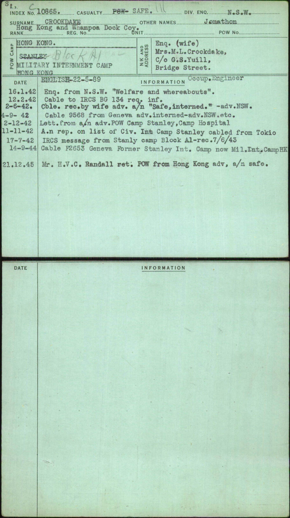 Crookdake, Jonathon, [No Service Number]