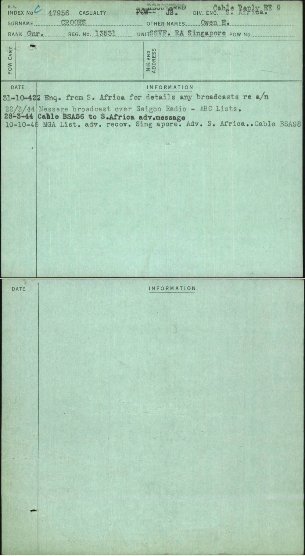 Crooks, Owen E, 13531