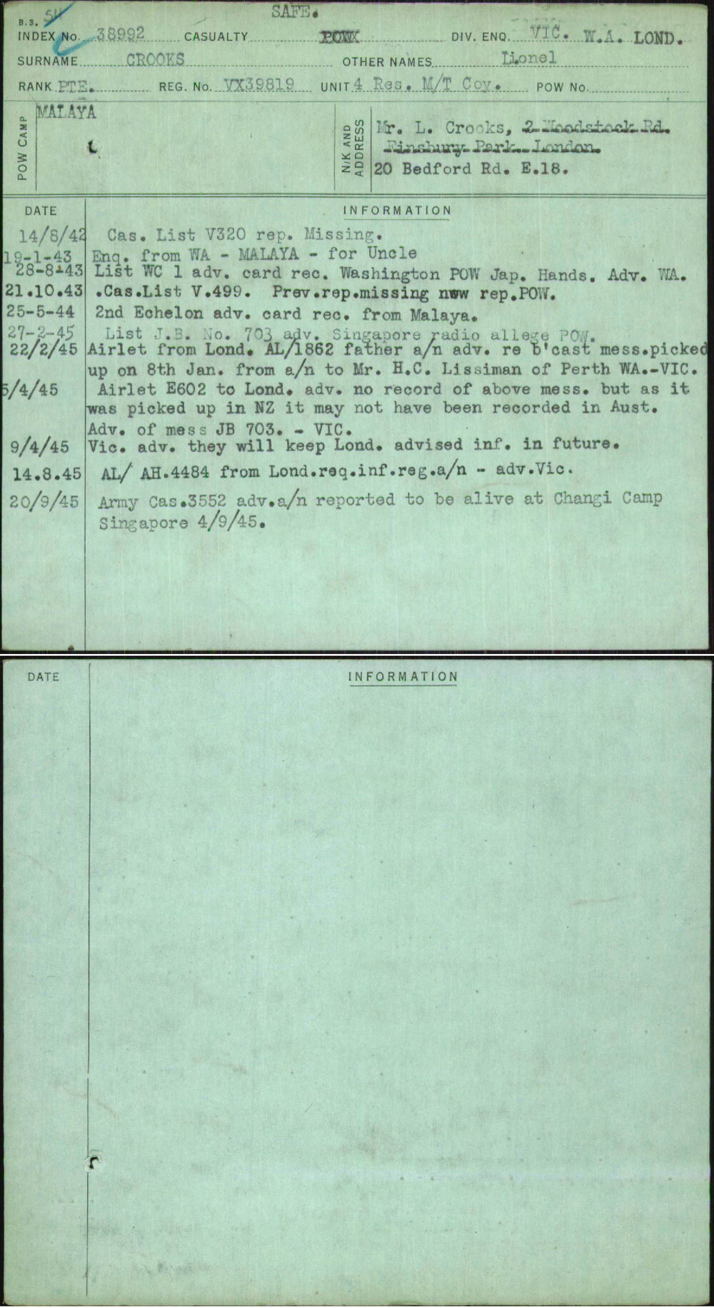 Crooks, Lionel, VX39819
