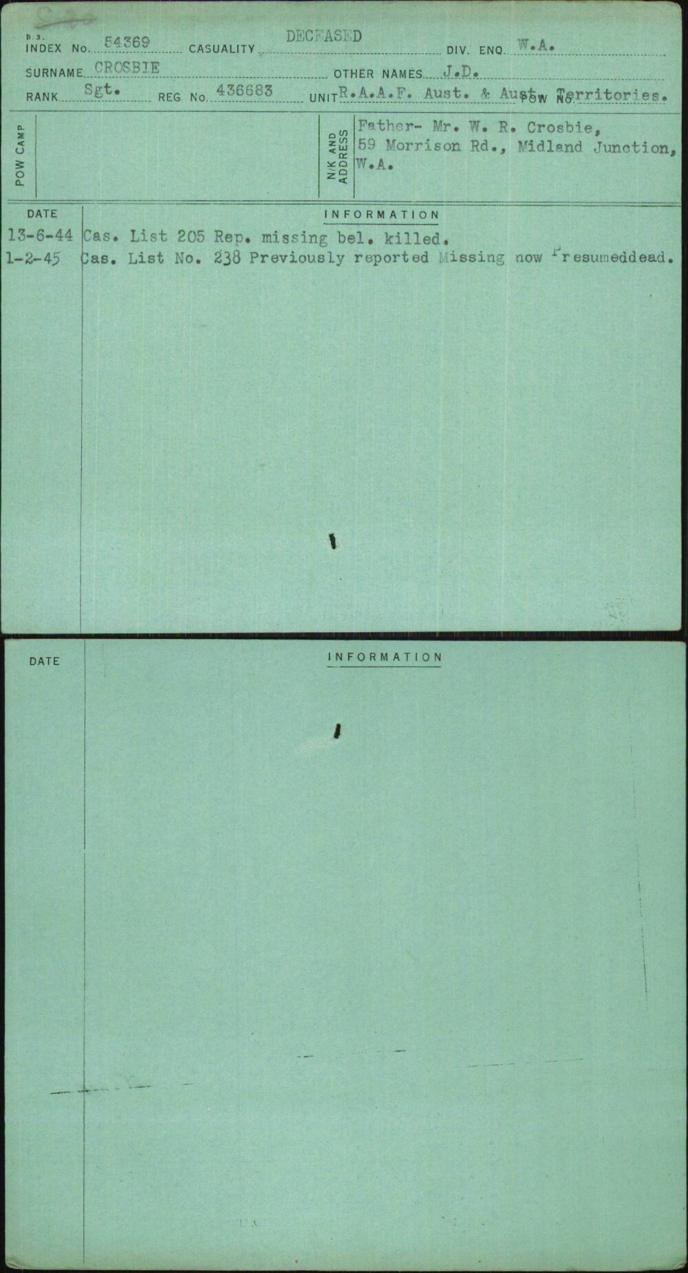 Crosbie, J D, 436683