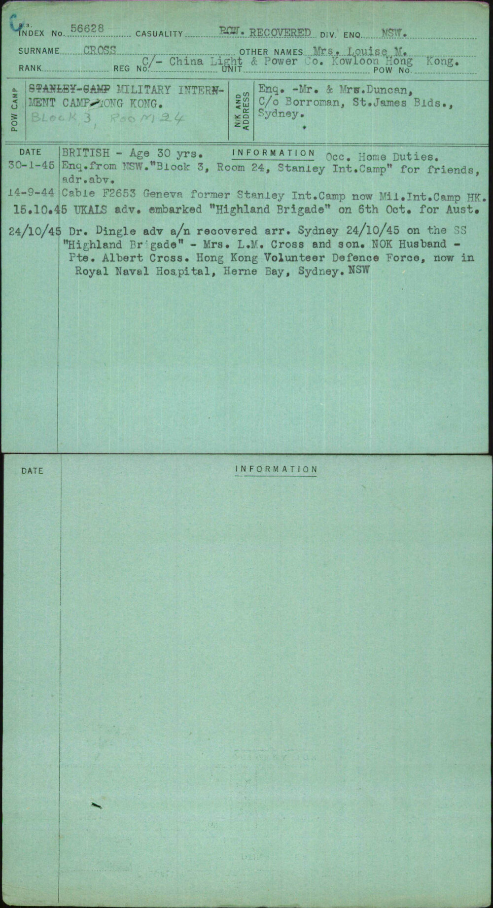 Cross, Mrs Louise M, C-China Light &amp; Power Co Kowloon Hong Kong