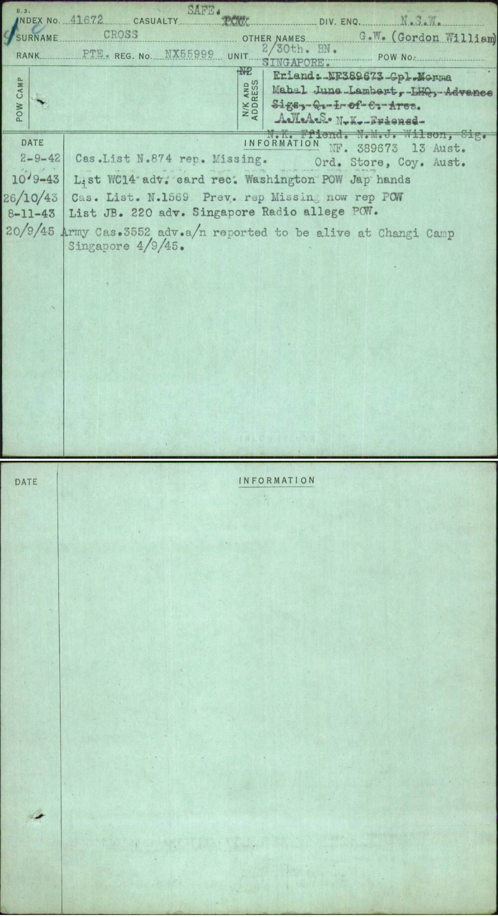 Cross, G W (Gordon William), NX55999