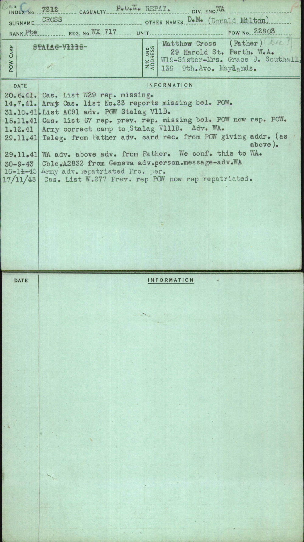 Cross, D M (Donald Milton), WX717