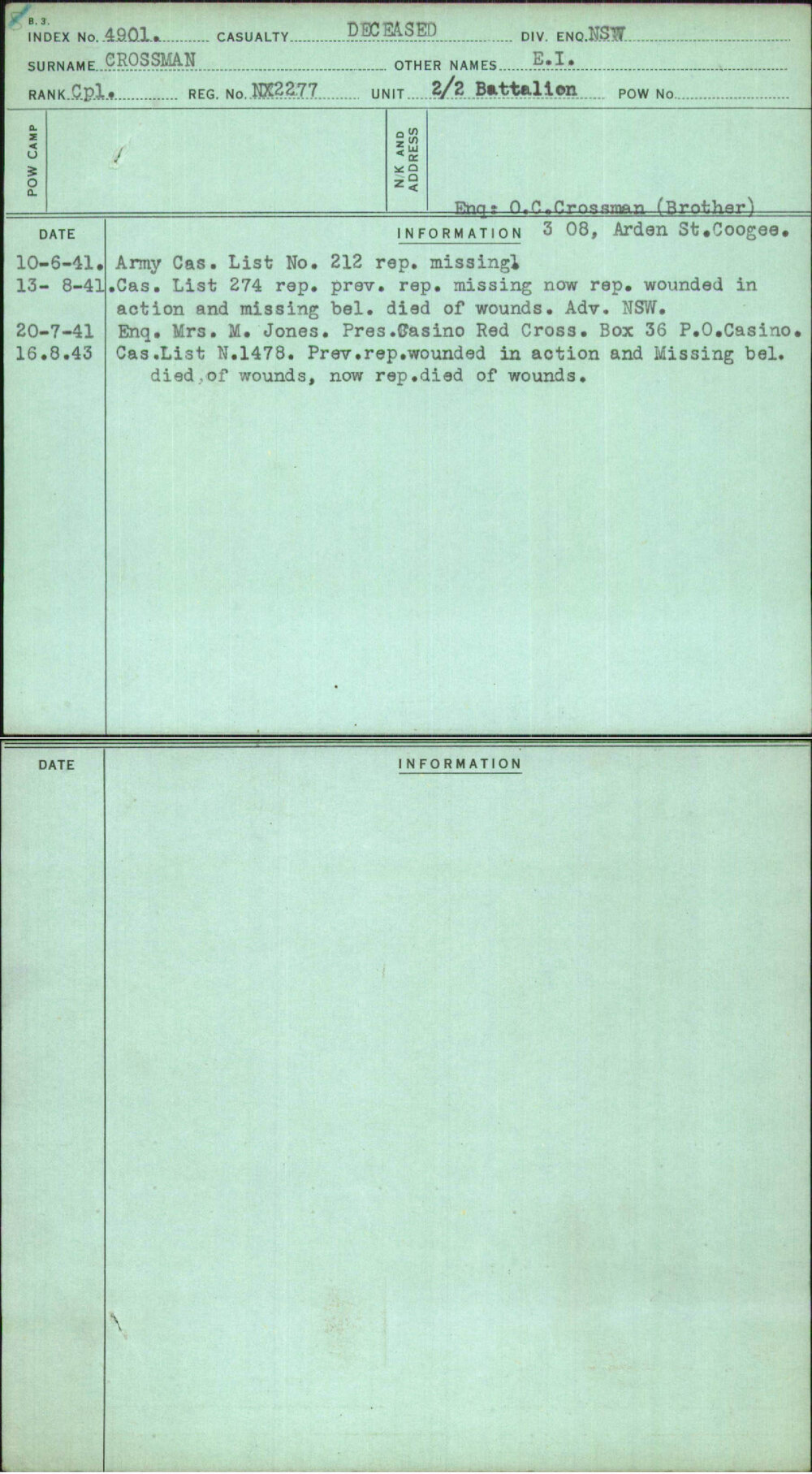 Crossman, E I, NX2277