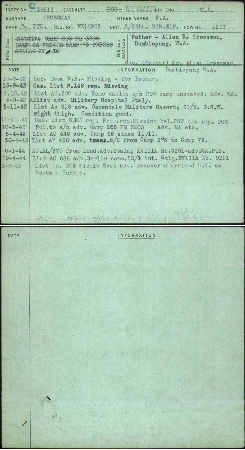 Crossman, F A, WX14955