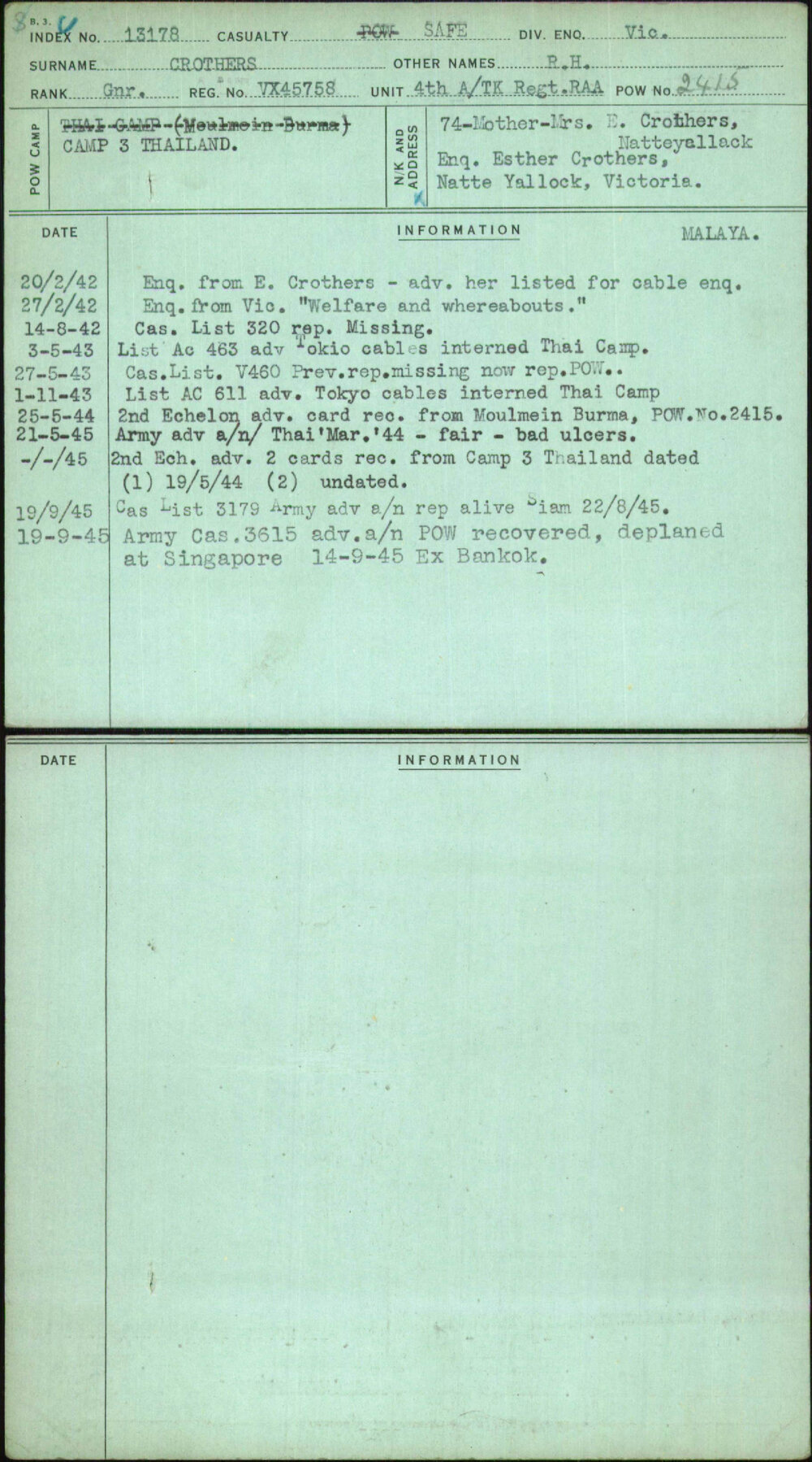 Crothers, R H, VX45758