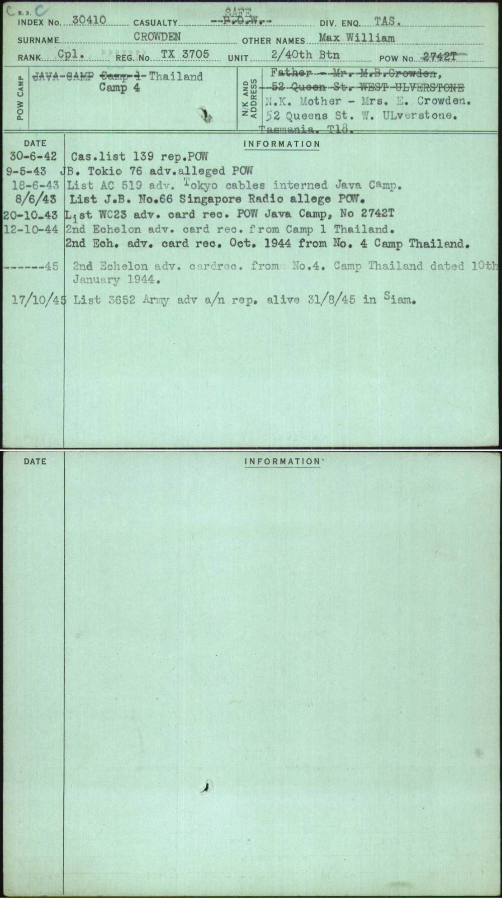 Crowden, Max William, TX3705