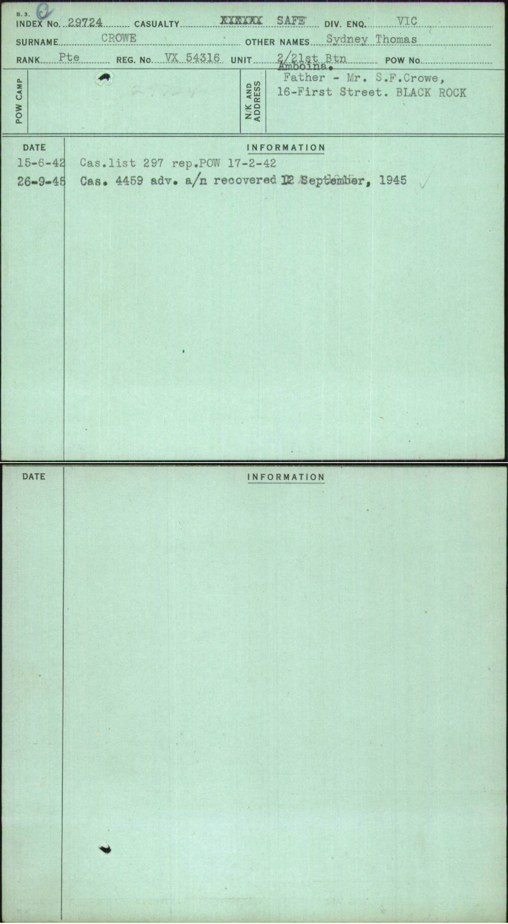 Crowe, Sydney Thomas, VX54316