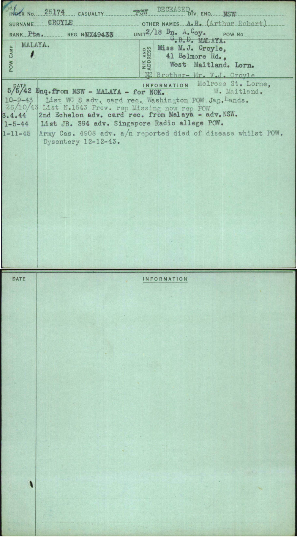 Croyle, A R (Arthur Robert), NX49433