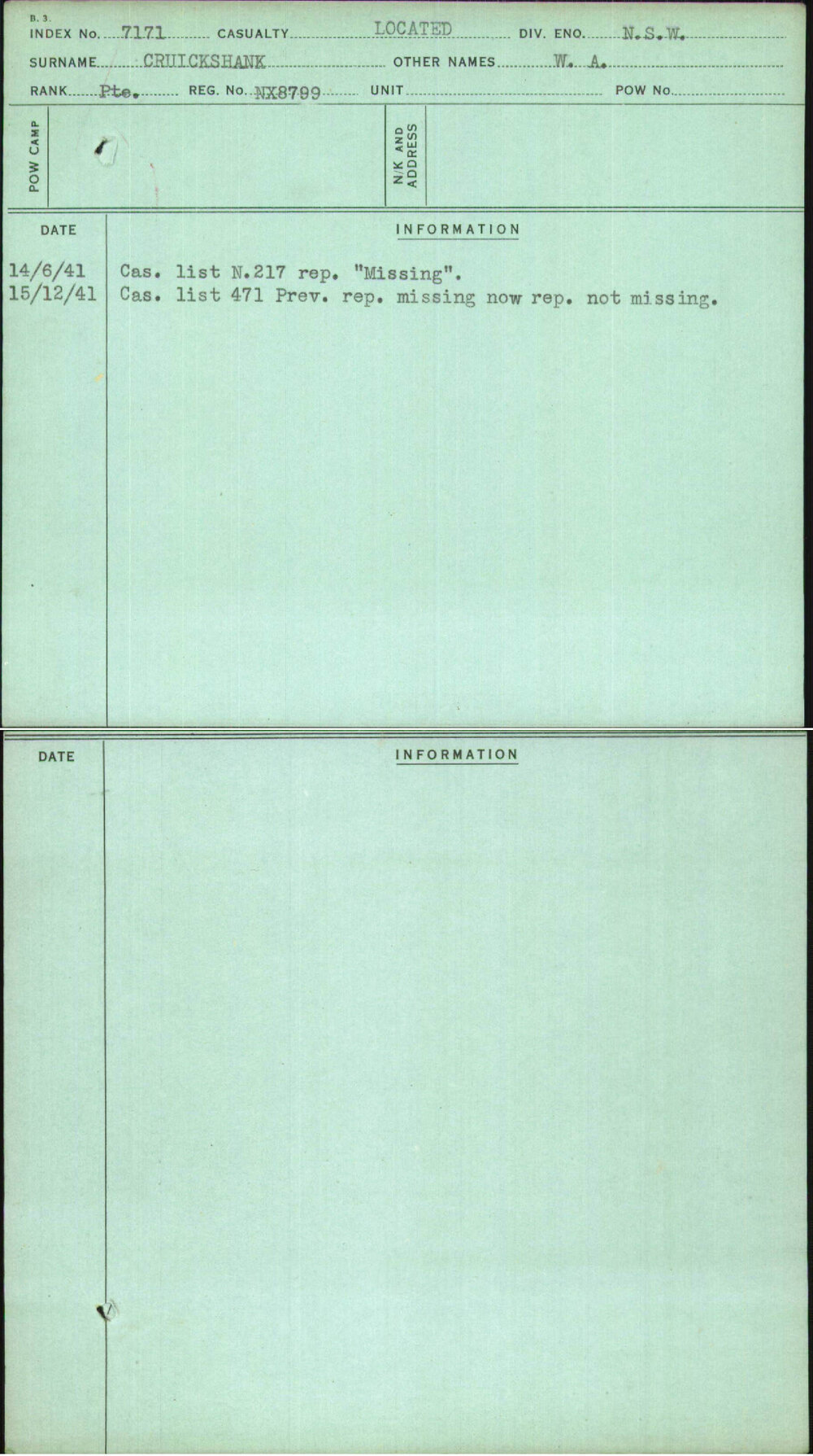 Cruickshank, W A, NX8799