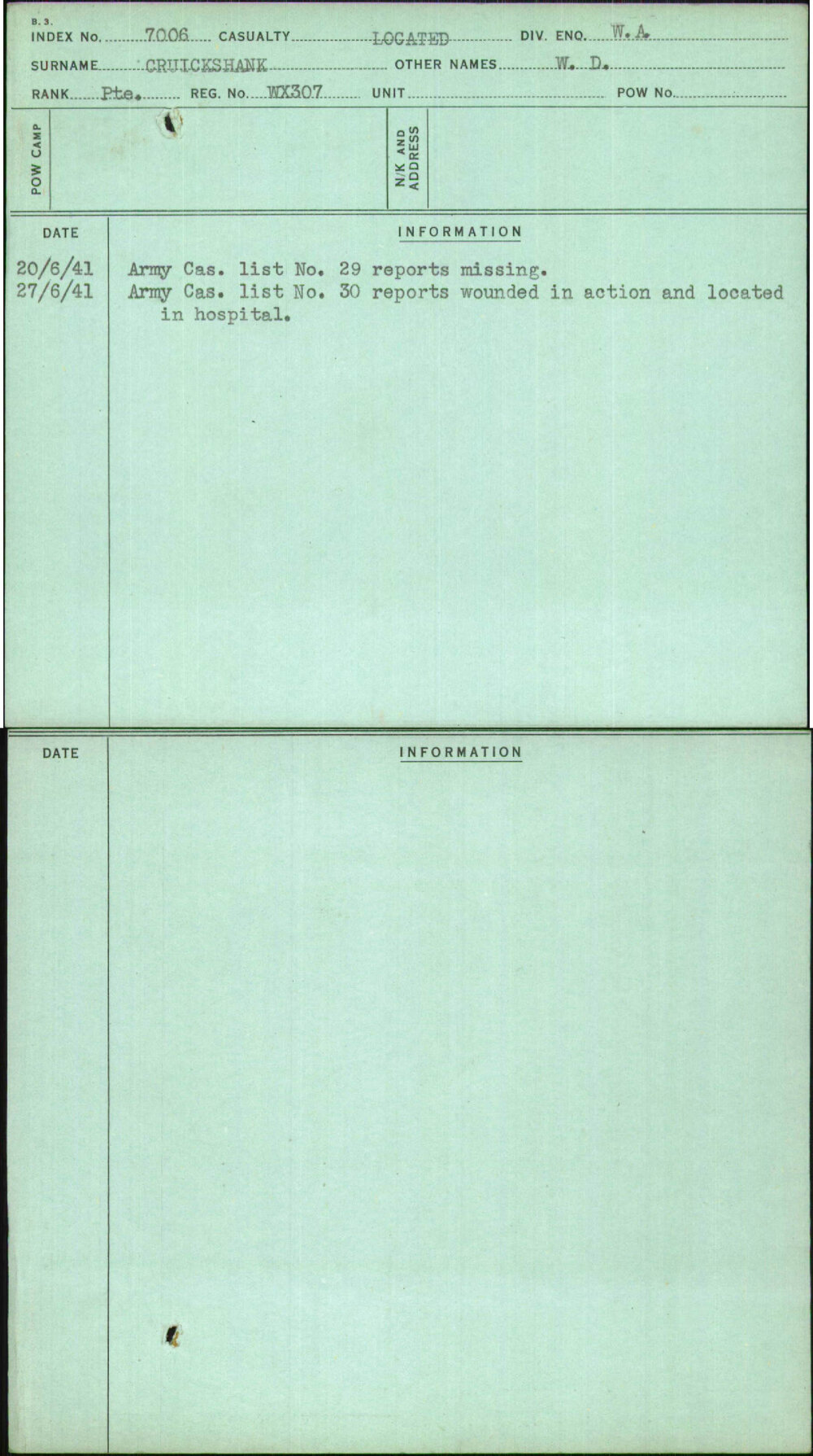 Cruickshank, W D, WX307