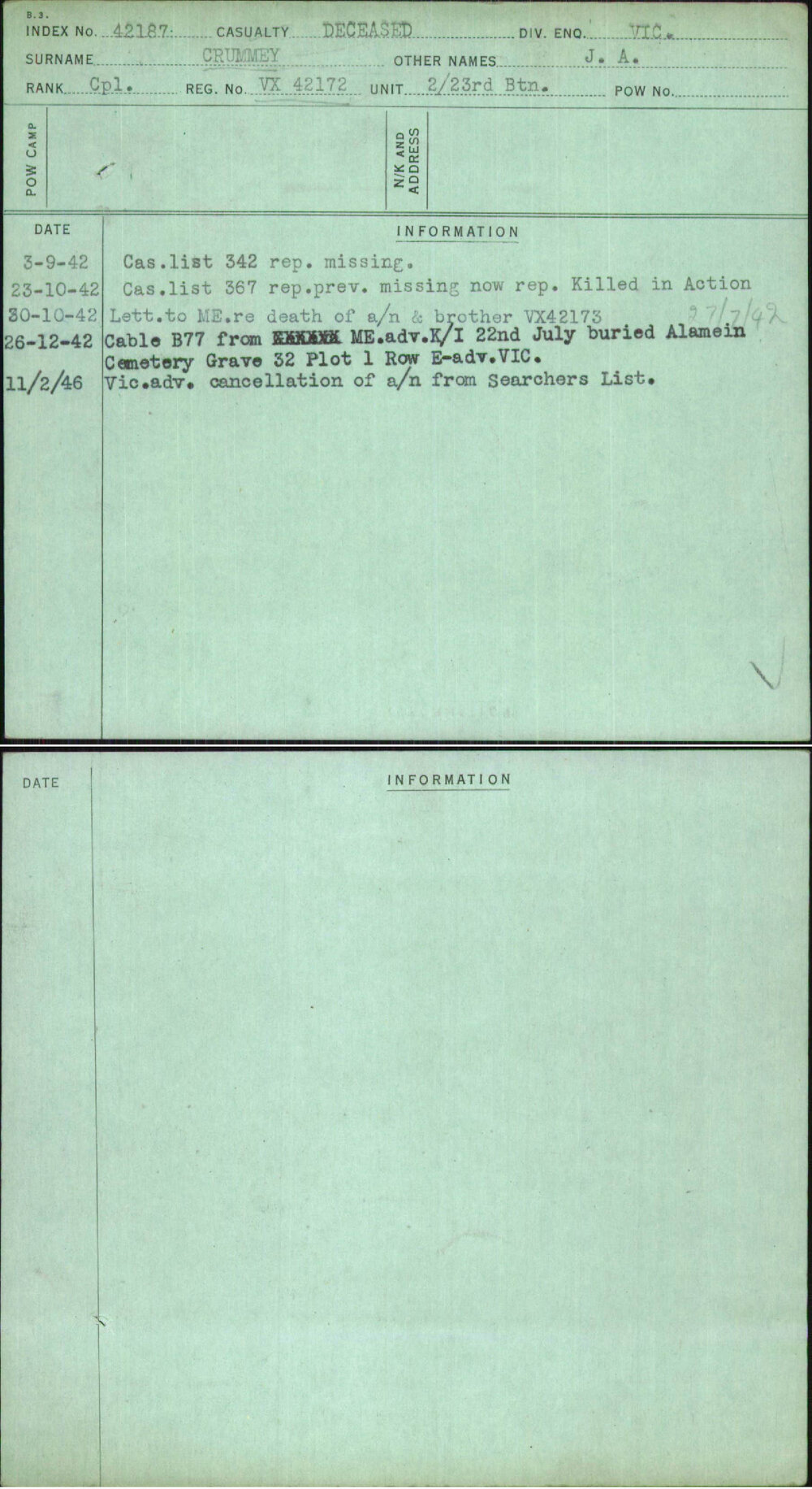 Crummey, J A, VX42172