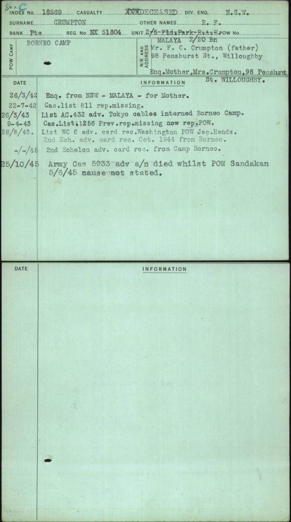 Crumpton, R F, NX51804