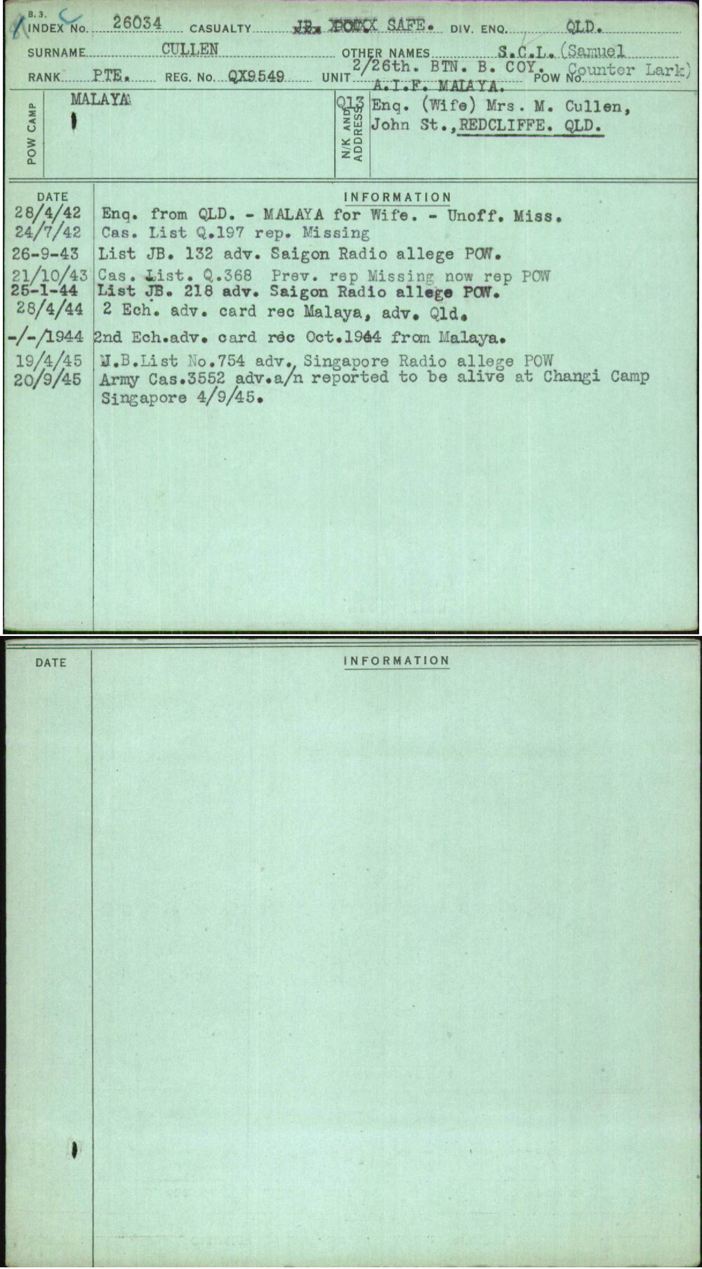 Cullen, S C L (Samuel Counter Lark), QX9549