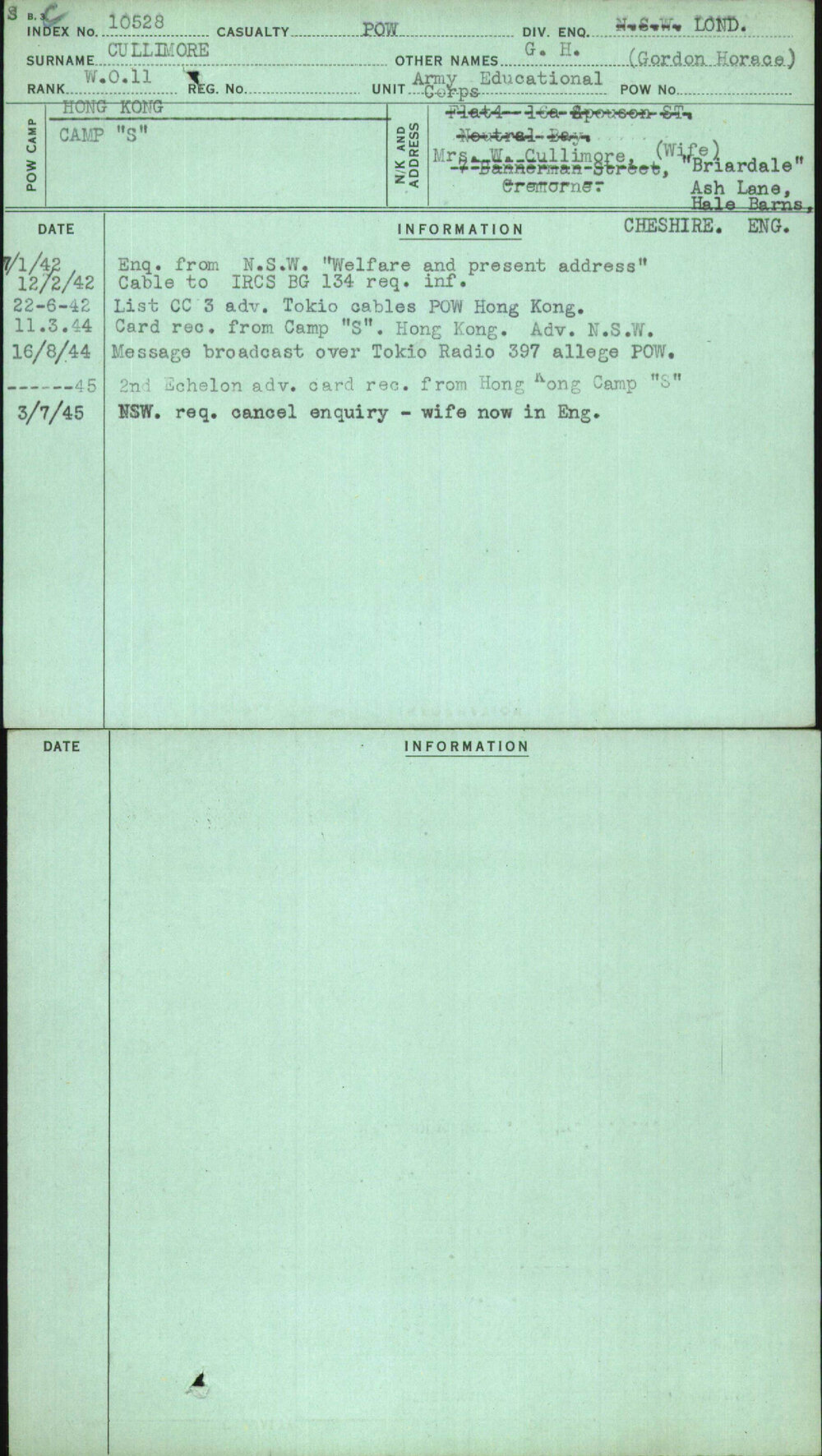 Cullimore, G H (Gordon Horace), [No Service Number]