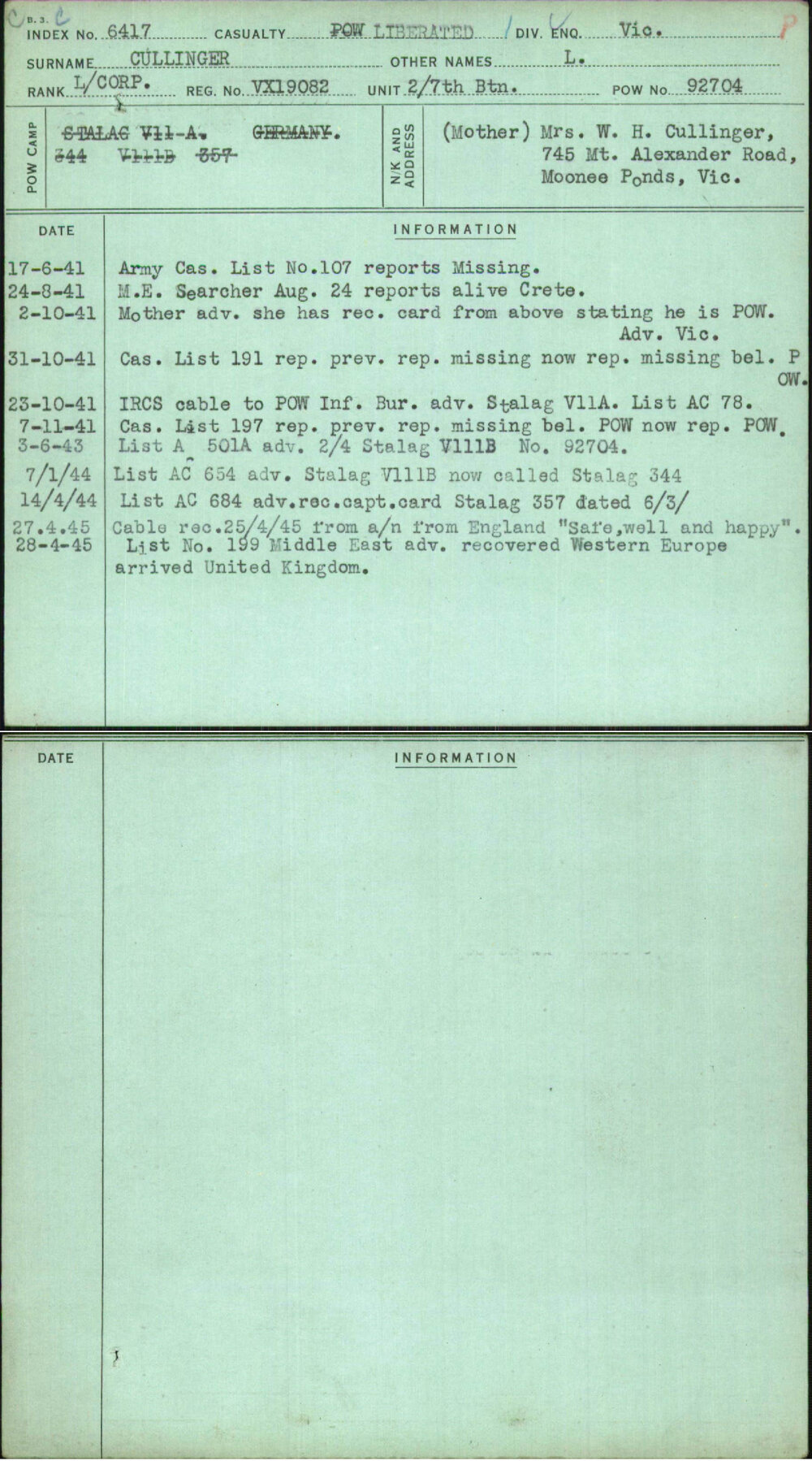 Cullinger, L, VX19082