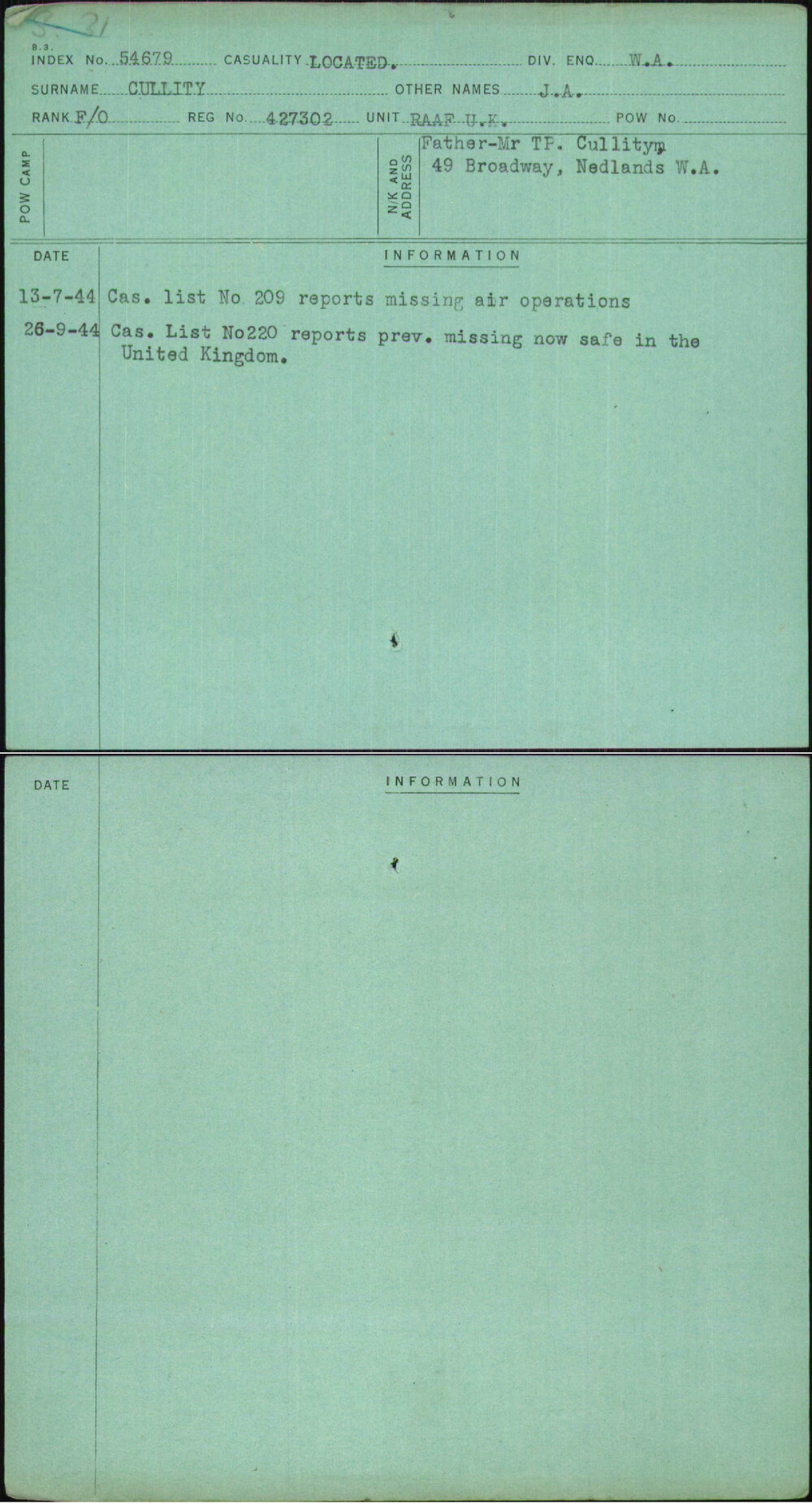 Cullity, J A, 427302