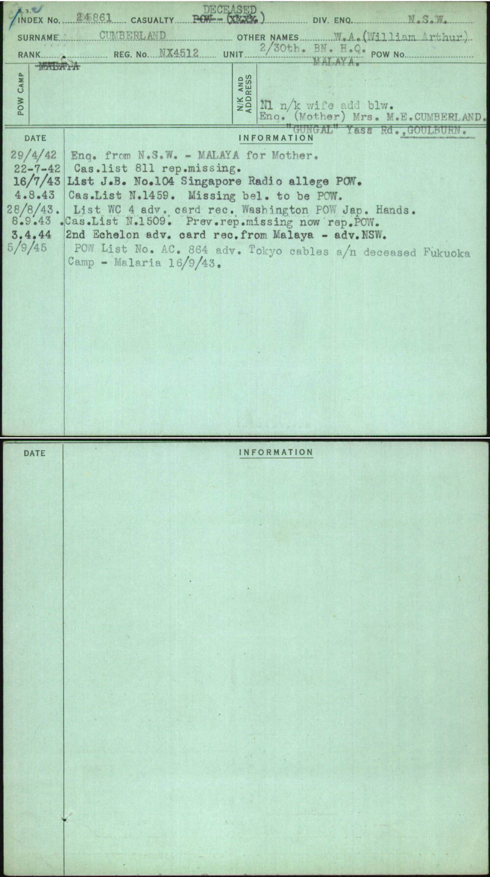 Cumberland, W A (William Arthur), NX4512