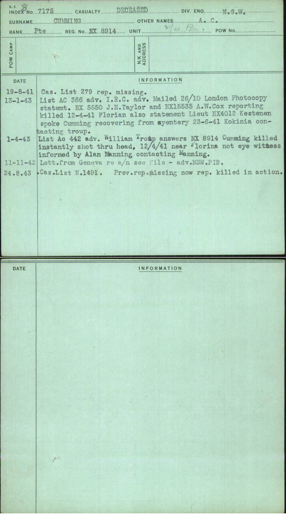 Cumming, A C, NX8914