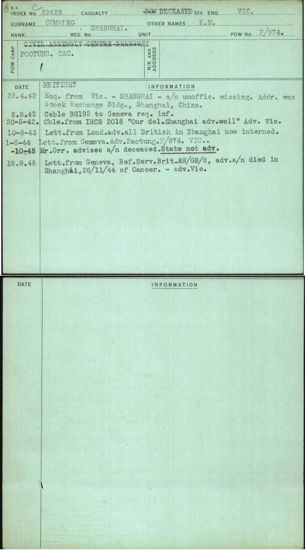 Cumming, K M, Shanghai