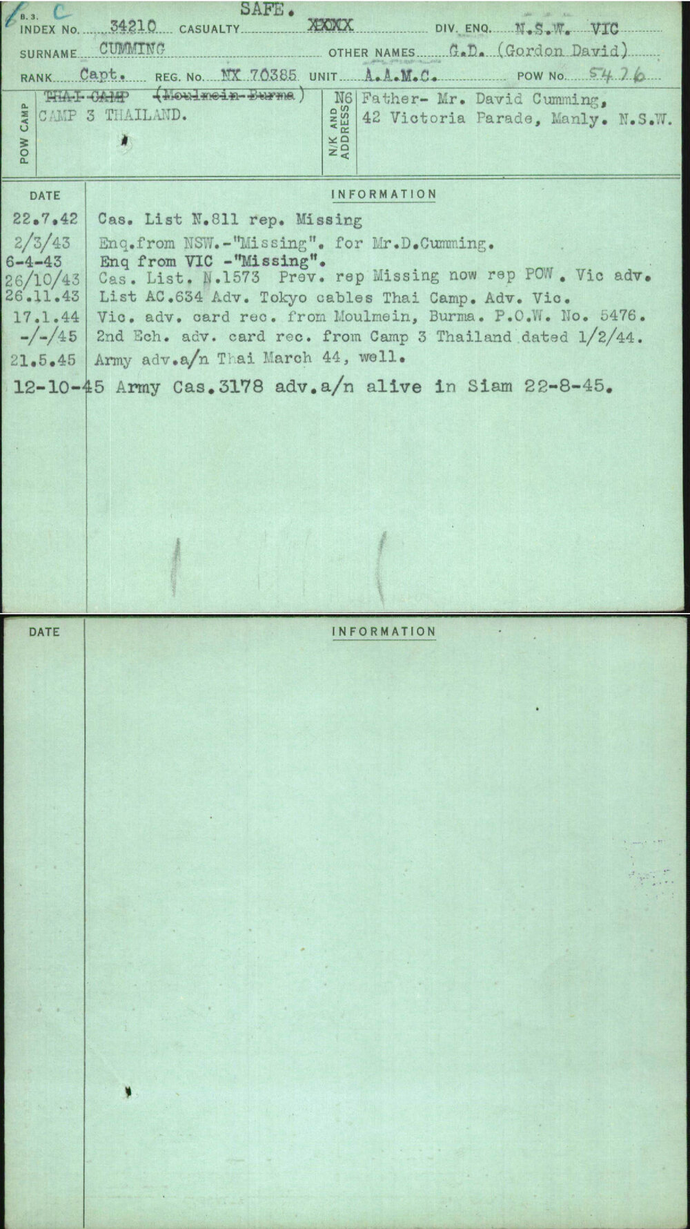 Cumming, G D (Gordon David), NX70385