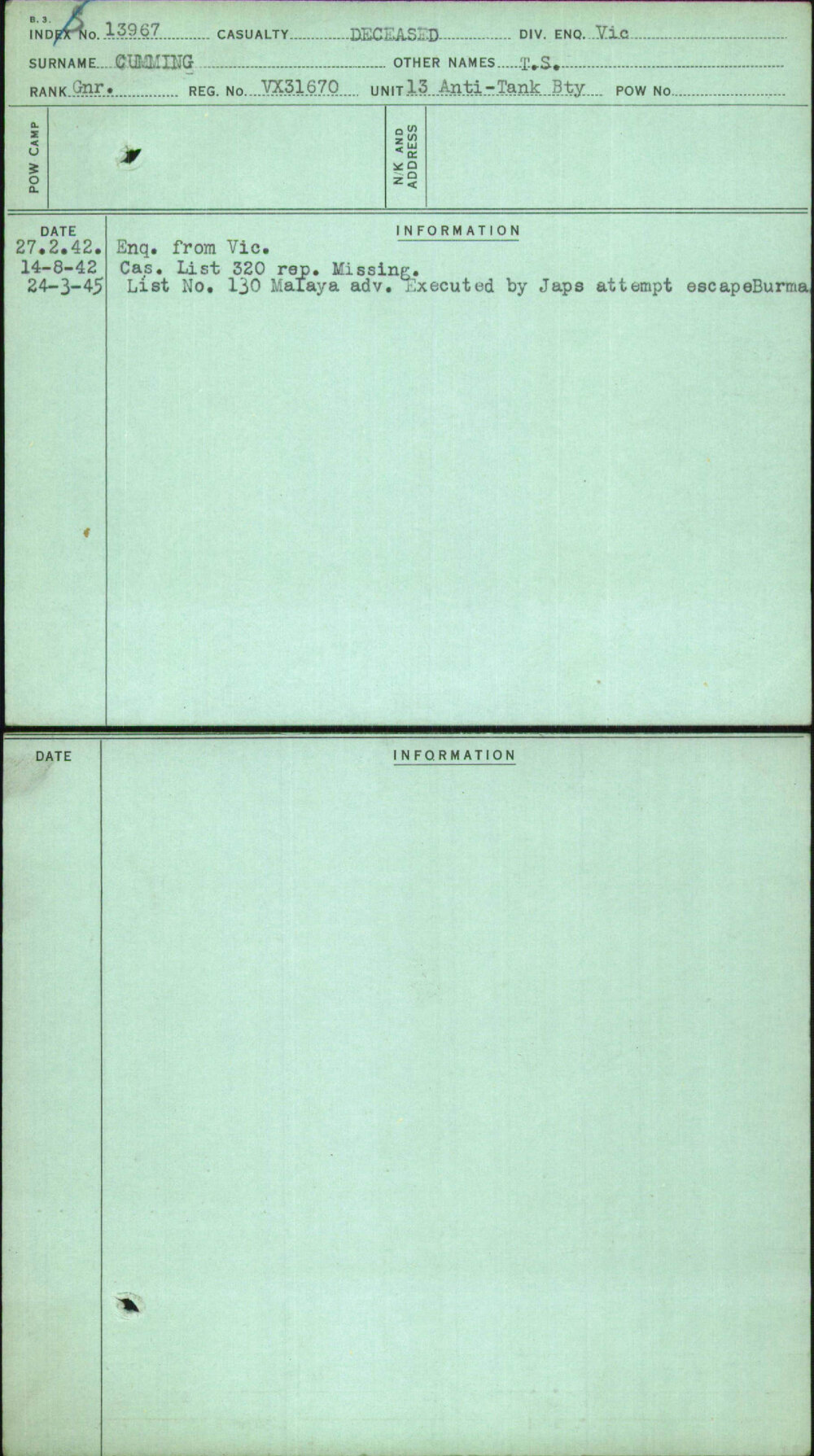 Cumming, T S, VX31670