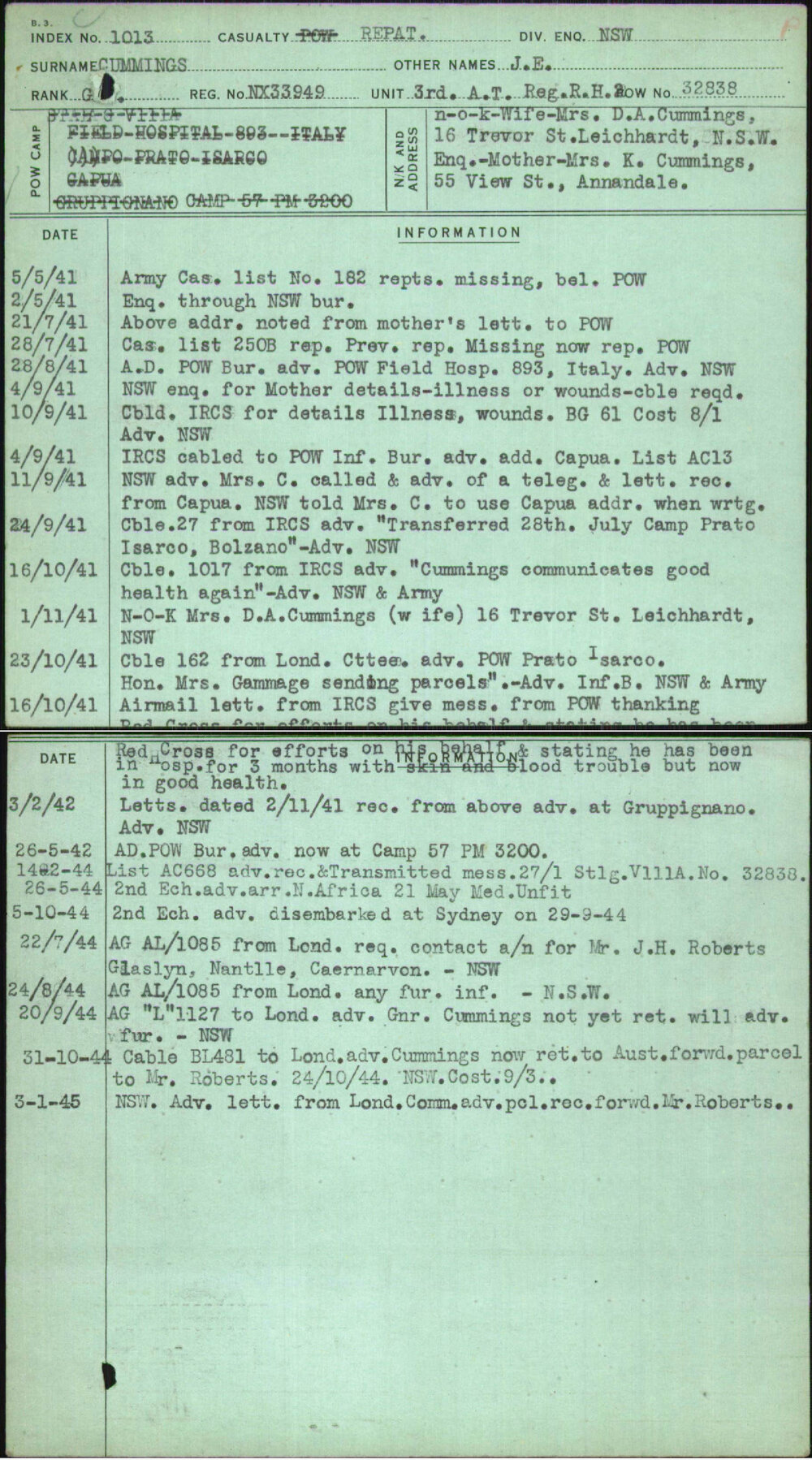 Cummings, J E, NX33949