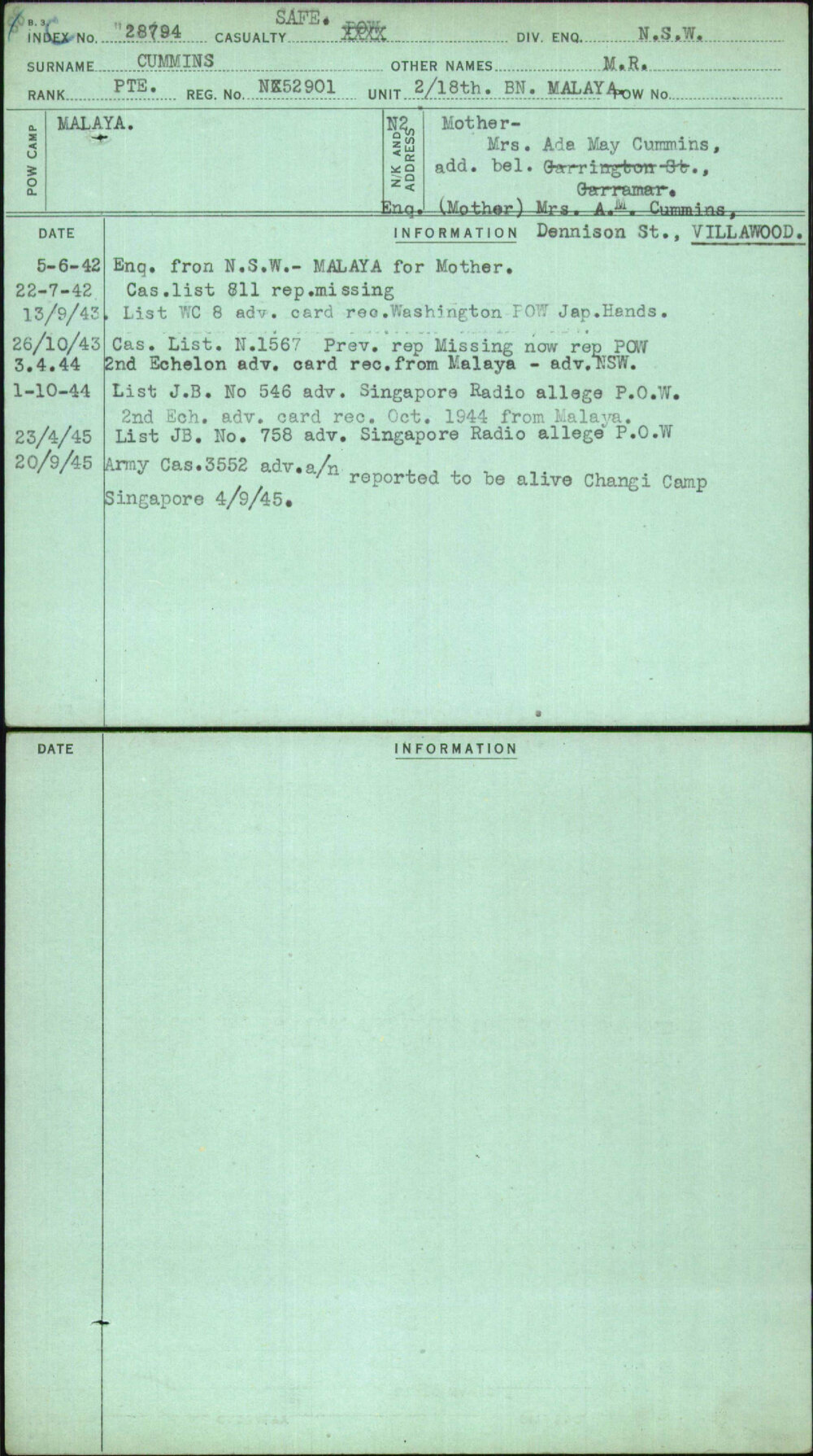 Cummins, M R, NX52901