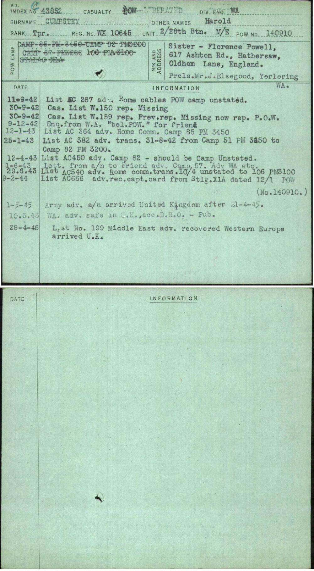 Cumpstey, Harold, WX10645