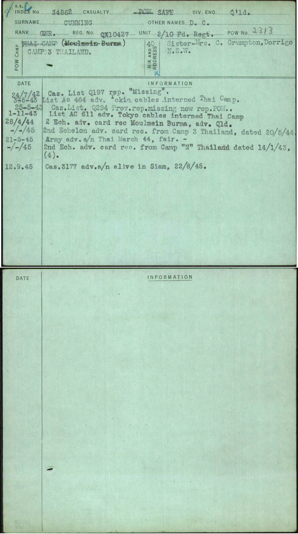 Cunning, D C, QX10427