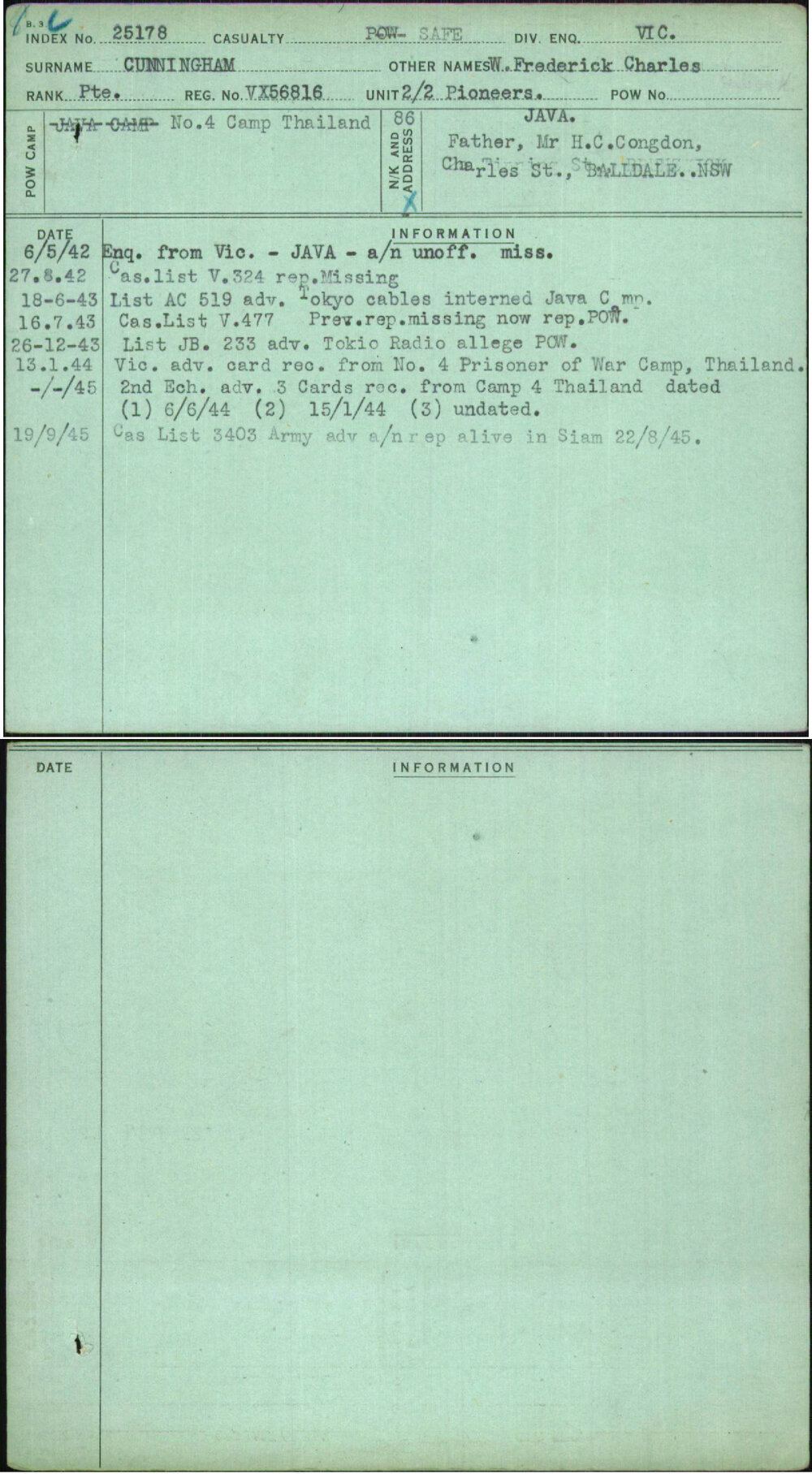 Cunningham, W Frederick Charles, VX56816