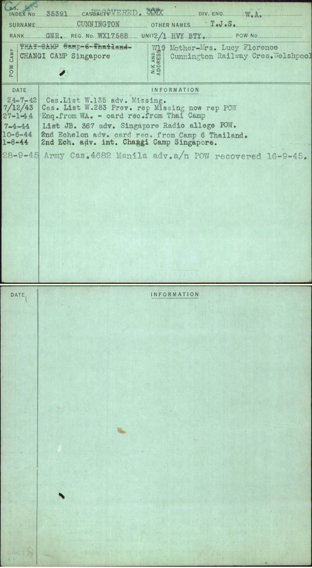 Cunnington, T J S, WX17588